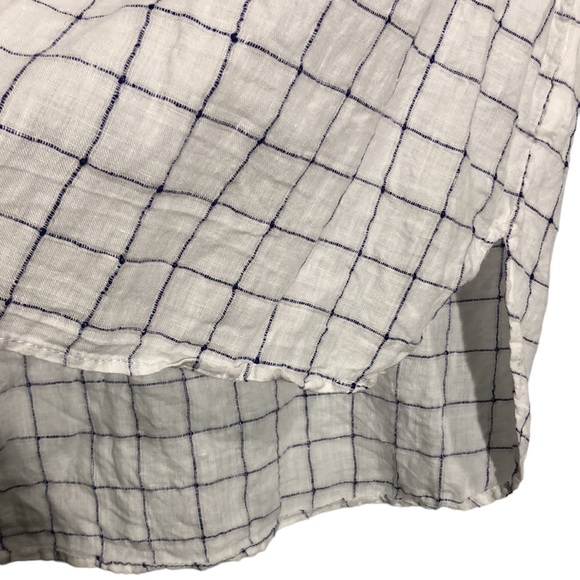 TAHARI | Women’s White Split Neck Linen Popover Windowpane Blouse Top size Small - Picture 7 of 11